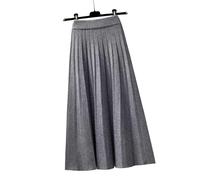 TEidea Women'S Skirts High Waist Knitted Black Maxi Skirt, Autumn And Winter Black And White Pleated Midi Skirt-Gray-One Size