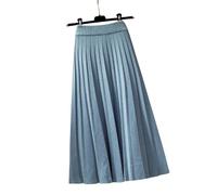 TEidea Women'S Skirts High Waist Knitted Black Maxi Skirt, Autumn And Winter Black And White Pleated Midi Skirt-Blue-One Size