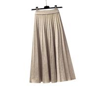TEidea Women'S Skirts High Waist Knitted Black Maxi Skirt, Autumn And Winter Black And White Pleated Midi Skirt-Apricot-One Size