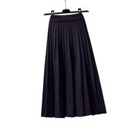 TEidea Women'S Skirts High Waist Knitted Black Maxi Skirt, Autumn And Winter Black And White Pleated Midi Skirt-Black-One Size