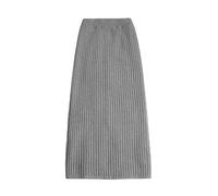 TEidea Women'S Skirts Women'S Skirts Knitted High-Waisted Mid-Length Sweater Midi Skirt, Warm Winter Slit Hem Style-Dark Grey-S