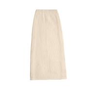 TEidea Women'S Skirts Women'S Skirts Knitted High-Waisted Mid-Length Sweater Midi Skirt, Warm Winter Slit Hem Style-Beige-L