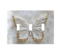 TEIKKIOP Marble Gold White Butterfly Luxury Abstract Light Switch Cover 3 Gang Triple Toggle Decorative Wall Plate Device Electrical Faceplate Switchplate Socket Covers for Bathroom Kitchen