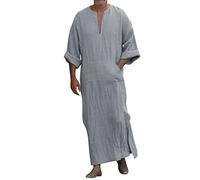 Teiler Men's Casual Fashion Shirt Muslim Cotton Linen V-Neck Long Sleeve Robe Jacket Half Sleeve Shirts Men, sky blue, 4XL