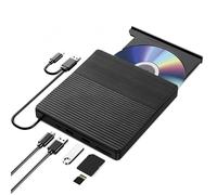 TEIMA External CD DVD Drive, USB-C/3.0 Optical Disc Burner Reader Writer, Multi Port with SD/TF Card Slots, Compatible with Laptop, PC, Mac, Windows 11/10, Black