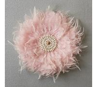 Teinopalpus Feather Wall Art for Living Room/Bedroom/Office Handcrafted Feather JUJU HAT Decoration Cowrie Shells with African Design,Pink 14" in