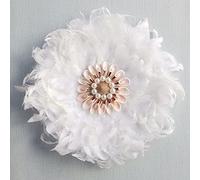 Teinopalpus Flower Wall Decor Multiple Layer Handcrafted Feather JUJU HAT Decoration Cowrie Shells for Balcony Patio Porch Bedroom Living Room Garden,White 16" in