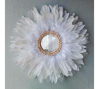 Teinopalpus Flower Wall Decor Multiple Layer Handcrafted Feather JUJU HAT Decoration Cowrie Shells for Balcony Patio Porch Bedroom Living Room Garden,White Mirror 55cm / 22" in