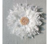 Teinopalpus Flower Wall Decor Multiple Layer Handcrafted Feather JUJU HAT Decoration Cowrie Shells for Balcony Patio Porch Bedroom Living Room Garden,Grey 18" in (White 14" in, 35cm / 14" in)