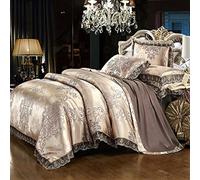 Teinopalpus Satin Embroidery Duvet Cover Set Full/Queen Size Cotton Sateen Luxury European Neoclassical Style Jacquard Lace Comforter Cover and 2 Pillowcases,3 Piece