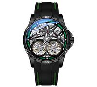 TEINTOP Men's Skeleton Automatic Mechanical Watch with Dual Balance Wheels (Black Green)