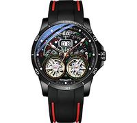 TEINTOP Men's Skeleton Watches Automatic Mechanical Watch with Dual Balance Wheels (Black)