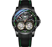 TEINTOP Men's Skeleton Watches Automatic Mechanical Watch with Dual Balance Wheels (Black Green)