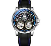 TEINTOP Men's Skeleton Watches Automatic Mechanical Watch with Dual Balance Wheels (Silver Blue)
