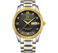 TEINTOP Watches for Men Mechanical Watch Rock Crystal Inlay Bezel Automatic Wristwatches (Silver Gold Black)