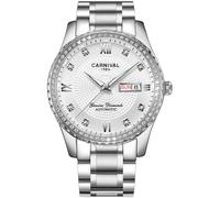 TEINTOP Watches for Men Mechanical Watch Rock Crystal Inlay Bezel Automatic Wristwatches (Silver White)
