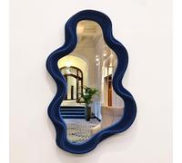 TEIPAI Irregular Wall Mirror Living Room Decor, Decorative Wavy Funky Mirrors with Flocking Touch, Modern Asymmetrical Mirror for Hallway Entryway Staircase Bathroom Bedroom (Dark Blue)