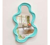 TEIPAI Wall Mirror Home Office Decor, Irregular Wall-Mounted Decorative Mirrors for Modern Apartment Bedroom Laundry Room Decoration, Hanging Wall Art Above TV Desk Table Decor (Turquoise Blue)