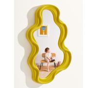 TEIPAI Wavy Wall Mirror Decor for Girly Bedroom Classroom, 16x10 Small Cute Abstract Decorative Mirrors Art Above Dresser Desk Table Decor, Funky Modern Apartment Nursery Room Decoration (Yellow)
