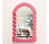 TEIPAI Wavy Wall Mirror for Living Room Decor, Velvet Finish Funky Wall Mounted Mirror for Girly Bedroom Decoration, Cute Hanging Sculpture Home Accent for Dining Room Kitchen (Pink)