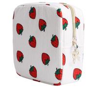 Teircno Period Bag for Women, Portable Corduroy Sanitary Napkin Storage Bag Cherry Period Pouch with Zipper, Sanitary Pads Bag Tampons Holder for Purse, First Period