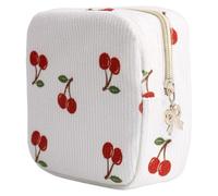 Teircno Period Bag for Women, Portable Corduroy Sanitary Napkin Storage Bag Cherry Period Pouch with Zipper, Sanitary Pads Bag Tampons Holder for Purse, First Period