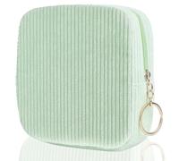 Teircno Sanitary Napkin Storage Bag, Preppy Corduroy Period Bag for School Teen Girls, Cute Portable Period Pouch with Zipper, Sanitary Pads Bag Tampons Holder for Purse, First Period for Women Ladies
