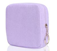 Teircno Sanitary Napkin Storage Bag, Preppy Corduroy Period Bag for Women, Cute Portable Period Pouch with Zipper, Sanitary Pads Bag Tampons Holder for Purse, First Period for Women Ladies