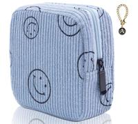 Teircno Sanitary Napkin Storage Bag,Preppy Corduroy Period Bag for Women, Cute Smiley Face,Portable Period Pouch with Zipper, Sanitary Pads Bag Tampons Holder for Purse, First Period