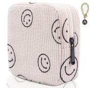 Teircno Sanitary Napkin Storage Bag,Preppy Corduroy Period Bag for Women, Cute Smiley Face,Portable Period Pouch with Zipper, Sanitary Pads Bag Tampons Holder for Purse, First Period