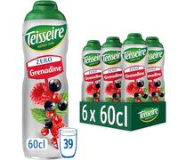Teisseire Sugar Syrup Low Calorie Sugar Free Cordial Natural Ingredients 1523905, Grenadine, 3600 millilitre (Pack of 6 x 600 ml Bottles)
