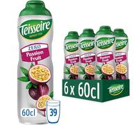 Teisseire Sugar Syrup Low Calorie Sugar Free Cordial Natural Ingredients Bottles 250068, Passion Fruit, 3600 millilitre (Pack of 6 x 600 ml)