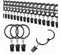 Teiulon 40 Pack Openable Curtain Rings with Clips - 1.26 Inch Metal Drapery Rings, Rustproof Black Curtain Hooks for Heavy Duty Drapes, Sheer & Shower Curtains, Fits Rods up to 1.18 Inches
