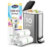 Teivio 10 Liter Small Bin Bags 130 Counts Pedal Bin Liners, Plastic Waste Bags for Bathroom, Kitchen, Office, Fit 7.5-10L Rubbish Bin, Clear
