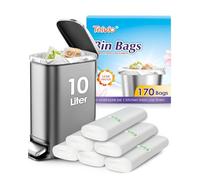 Teivio 10 Liter Small Bin Bags 170 Counts Pedal Bin Liners, Plastic Waste Bags for Bathroom, Kitchen, Office, Fit 7.5-10L Rubbish Bin, Clear