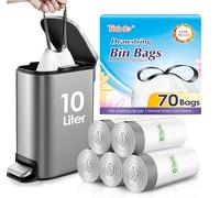 Teivio 10 Liter Small Bin Liners with Tie Tap, 70 Counts Strong Drawstring Pedal Bin Bags Fit 8-10L Trash Can, Waste Paper Bin Bags for Home Office Kitchen Bathroom Bedroom, White Toilet Rubbish Bag