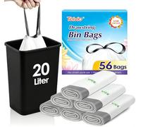 Teivio 20 Liter Small Bin Liners with Tie Tap, 56 Counts Strong Drawstring Pedal Bin Bags Fit 15-20L Trash Can, Waste Paper Bin Bags for Home Office Kitchen Bathroom Bedroom, White Toilet Rubbish Bag