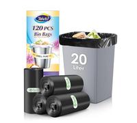 Teivio 20 Litre Small Bin Bags, 120 Count, Thick Plastic Waste Bags for Bathroom, Kitchen, Office, Fits 15-20L Bins, Black