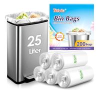 Teivio 25 Liter 200 Counts Strong Pedal Bin Liners, fit 5-6 Gal Garbage Bags, Bathroom Waste Bin Liners, Small Plastic Trash Can Bags for home office kitchen, Clear