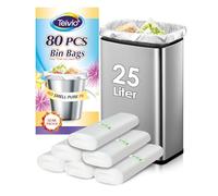 Teivio 25 Liter 80 Counts Strong Pedal Bin Liners, fit 5-6 Gal Garbage Bags, Bathroom Waste Bin Liners, Small Plastic Trash Can Bags for home office kitchen, Clear