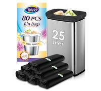 Teivio 25 Liter 80 Counts Strong Pedal Bin Liners, fit 5-6 Gal Garbage Bags, Bathroom Waste Bin Liners, Small Plastic Trash Can Bags for home office kitchen, Black