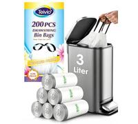 Teivio 3 Liter Small Bin Liners with Tie Tap, 200 Counts Strong Drawstring Pedal Bin Bags Fit 3-5L Trash Can, Mini Waste Paper Bin Bags for Home Office Kitchen Bathroom Bedroom, White Rubbish Bag