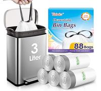 Teivio 3 Liter Small Bin Liners with Tie Tap, 88 Counts Strong Drawstring Pedal Bin Bags Fit 3-5L Trash Can, Mini Waste Paper Bin Bags for Home Office Kitchen Bathroom Bedroom, White Rubbish Bag