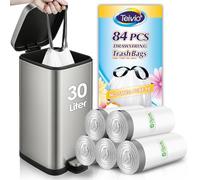 Teivio 30 Liter Medium Bin Liners with Tie Tap, 84 Counts 8 Gallon Strong Drawstring Pedal Bin Bags Fit 25-30L Trash Can, Waste Bin Bags for Home Office Kitchen Bathroom Bedroom, White Rubbish Bags