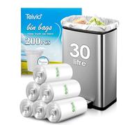 Teivio 30 Litre Clear Bin Bags, 200 Counts Medium Duty 8 Gallon Thick Plastic Waste Liners, Pedal Rubbish Bags for Kitchen Bathroom Home Office, Perfect Fit for 25-30L Bins