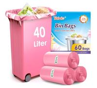 Teivio 40 Liter Large Bin Bags 60 Counts Medium Duty 10 Gallon Waste Bin Liners Thick Plastic Waste Bags for Bathroom, Kitchen, Office, Fit 35-40L Rubbish Bin, Pink