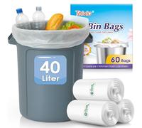 Teivio 40 Liter Large Bin Bags 60 Counts Medium Duty 10 Gallon Waste Bin Liners Thick Plastic Waste Bags for Bathroom, Kitchen, Office, Fit 35-40L Rubbish Bin, Clear