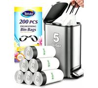 Teivio 5 Liter Small Bin Liners with Tie Tap, 200 Counts Strong Drawstring Pedal Bin Bags Fit 3-5L Trash Can, Mini Waste Paper Bin Bags for Home Office Kitchen Bathroom Bedroom, White Rubbish Bag
