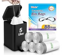 Teivio 5 Liter Small Bin Liners with Tie Tap, 88 Counts Strong Drawstring Pedal Bin Bags Fit 3-5L Trash Can, Waste Paper Bin Bags for Home Office Kitchen Bathroom Bedroom, White Toilet Rubbish Bag