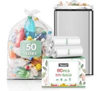 Teivio 50 Liter Large Bin Bags 80 Counts Medium Duty 13 Gallon Waste Bin Liners Thick Swing Bin Liners for Bathroom, Kitchen, Office, Fit 45-50L Rubbish Bin, Clear